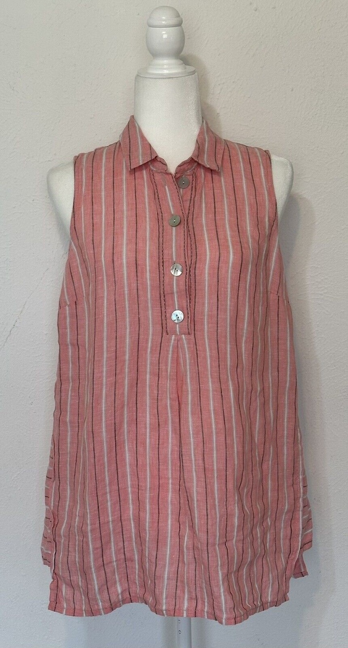 J. jill Love Linen Women Size S Striped Sleeveless Popover Collared Top Timeless